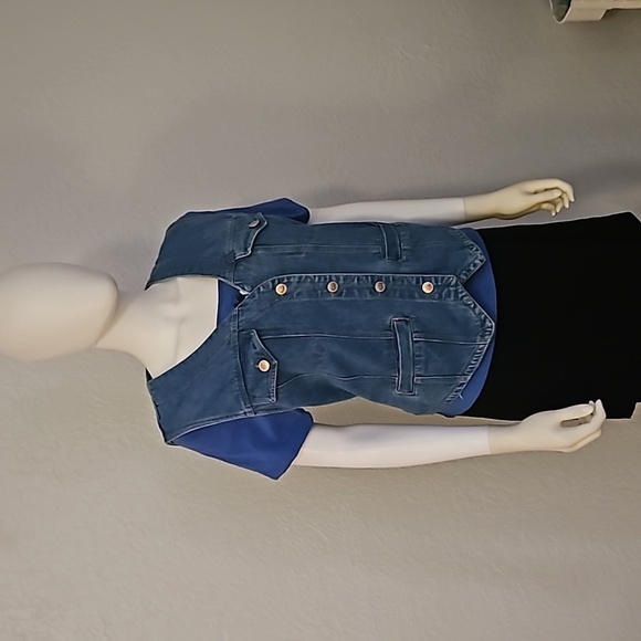 VTG ROYAL SPORT 1980s Western Cowboy Core Denim Button Down Waistcoat Vest - Picture 2 of 10